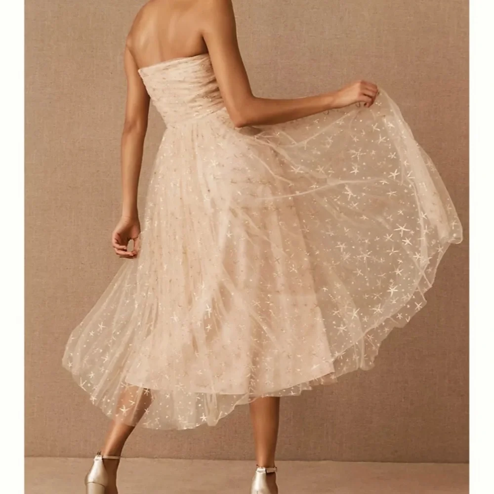 BHLDN Joanna August Rila Ball Gown Tulle Midi Star in Gold Cream Size 2 - Picture 4 of 8